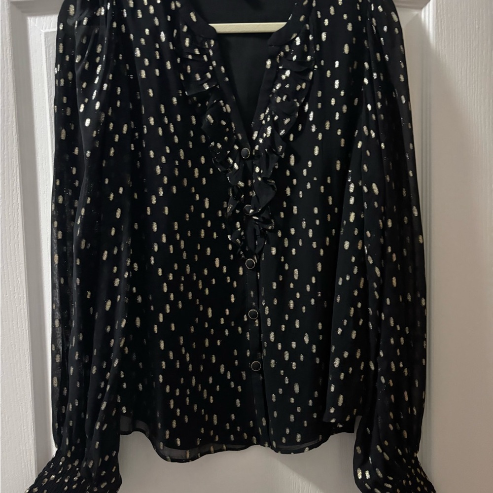 Lilly Pulitzer Onyx and Gold Clip Women's Ruffled Top